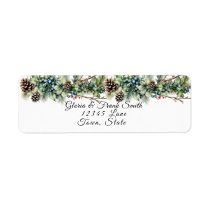 Pinecones Berries Branches Garland Turquoise Return Address Label