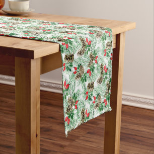 Pinecones, evergreens, red berries  Christmas Short Table Runner