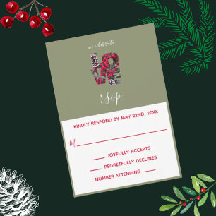 Pinecones Evergreens Red Berries LOVE RSVP card
