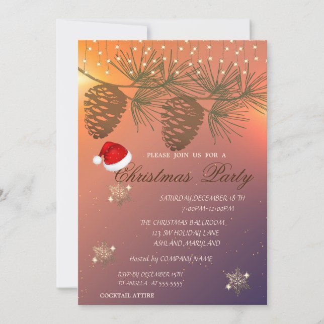 Pinecones ,Snowflakes Shiny Christmas Corporated Invitation (Front)