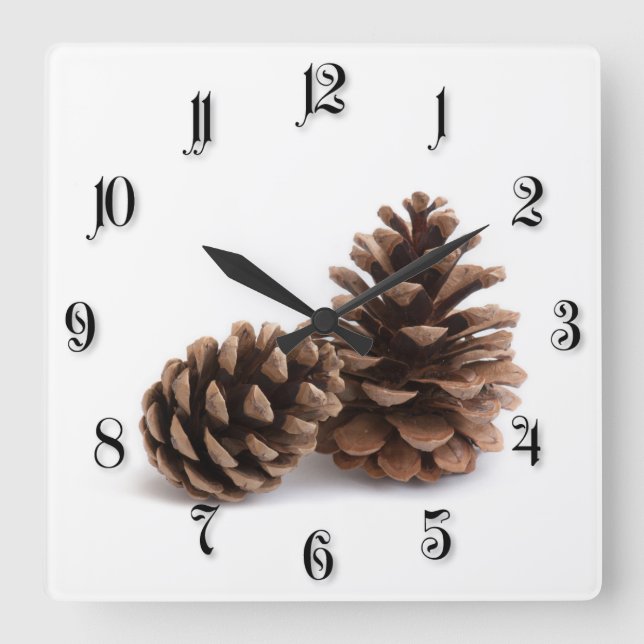 Pinecones Square Wall Clock (Front)