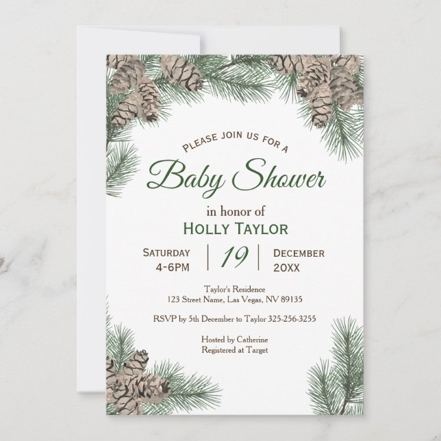 Pinecones Winter Baby Shower Invitation (Front)