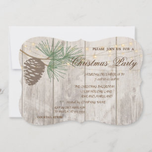 Pinecones ,Wood Texture  Christmas Corporated Invitation