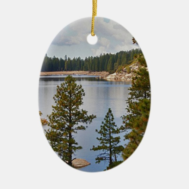 Pinecrest Lake California in August Ceramic Ornament (Front)