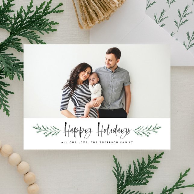 Pineneedle Elegant Modern Photo Holiday Card (Creator Uploaded)