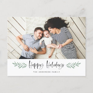 Pineneedle Happy Holidays Modern Photo Holiday Postcard