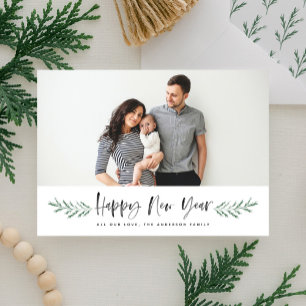 Pineneedle Happy New Year Modern Photo Holiday Card