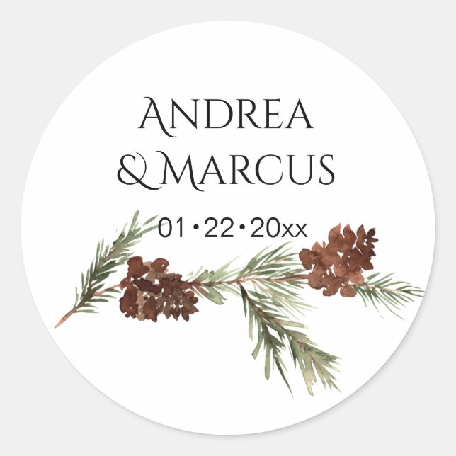 Pinery Winter Wedding Wreath Classic Round Sticker (Front)