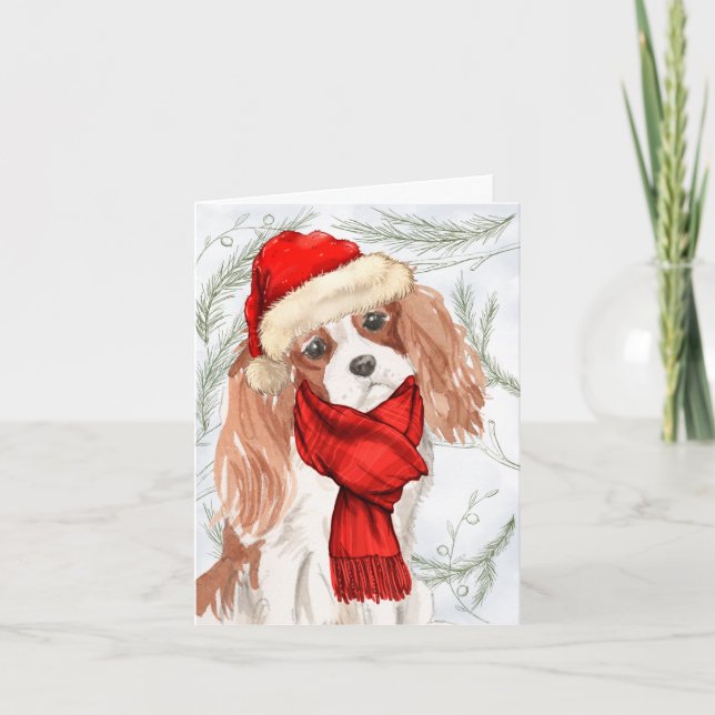 Pines and a Cavalier King Charles Christmas Dog Holiday Card (Front)