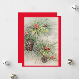 Pines and Flower Christmas Holiday Card