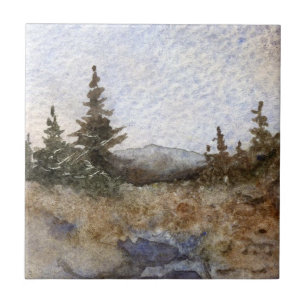 Pines and mountains country landscape tile. ceramic tile