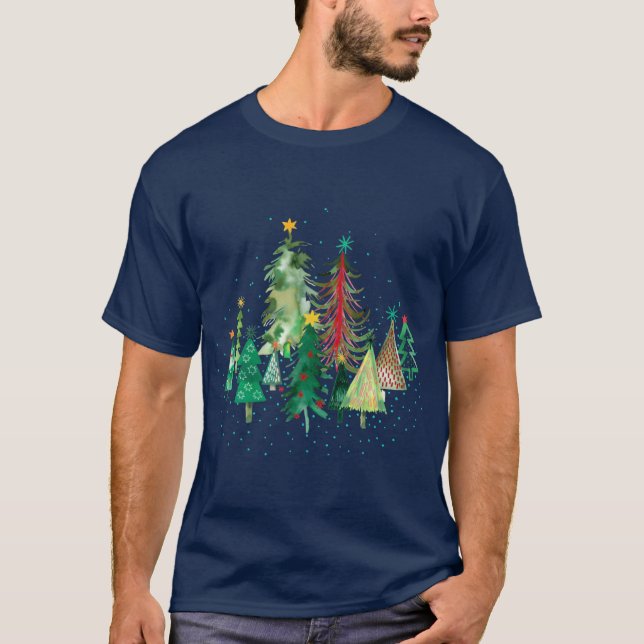 Pines and spruces forest Christmas trees decoratio T-Shirt (Front)