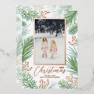 Pines Berries Christmas Photo Foil Holiday Card