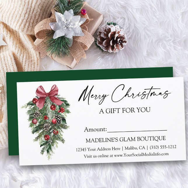 Pines Calligraphy Ink Christmas Gift Certificate (Customize to add more text to back of card or to change color of back of card.)