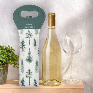 Pines Forest Pattern Personalised Wine Bag