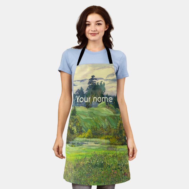 Pines painting  watercolor on silk apron (Worn)