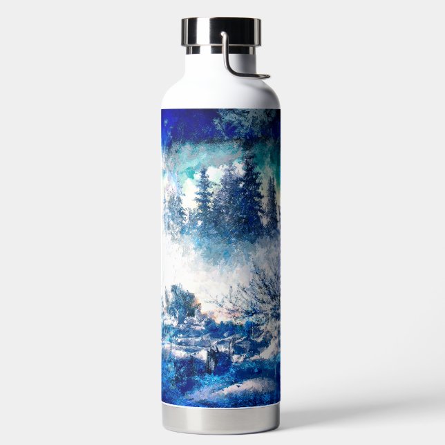 Pines Snowstorm Artistic Water Bottle (Left)