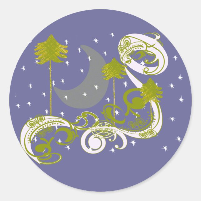 Pines with Moon-Customise Change BackGround Colour Classic Round Sticker (Front)
