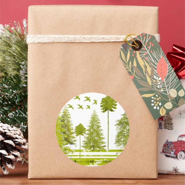 Pines with Moon-Customise Change BackGround Colour Classic Round Sticker (Holiday)