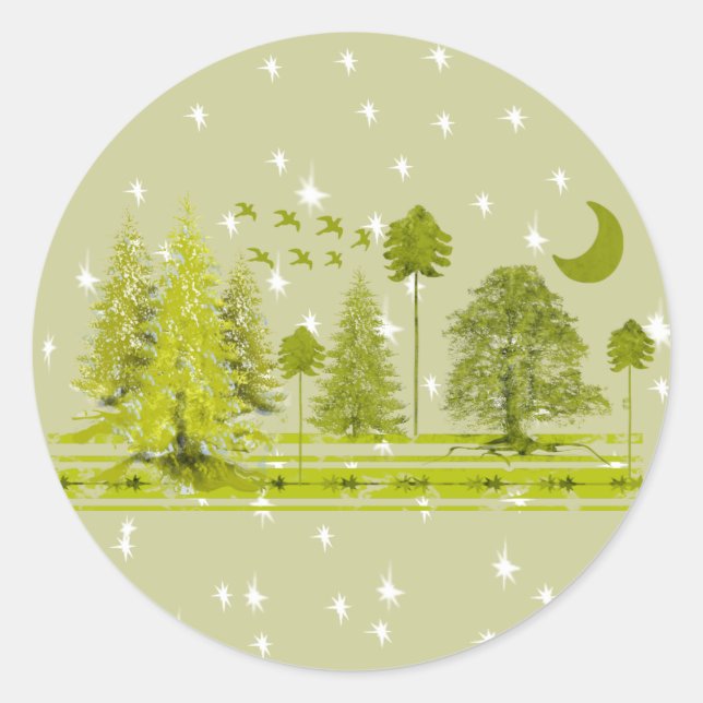 Pines with Moon-Customise Change BackGround Colour Classic Round Sticker (Front)
