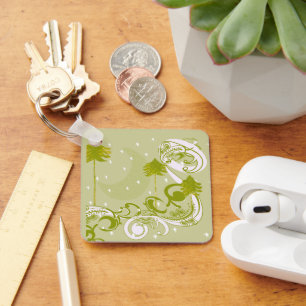 Pines with Moon-Customise Change BackGround Colour Key Ring