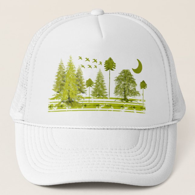 Pines with Moon-Customise Change BackGround Colour Trucker Hat (Front)