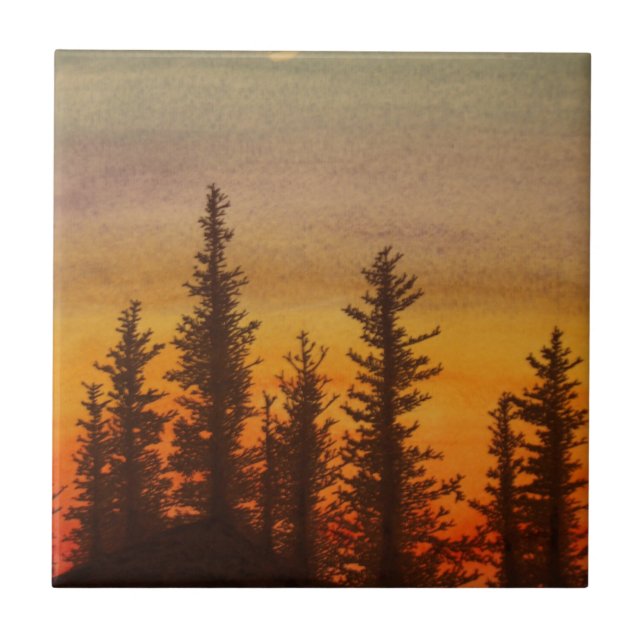 Pinetree Sunset Ceramic Tile (Front)