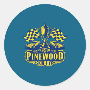 Pinewood derby cub scouts chequered flag racing classic round sticker