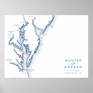 Piney Point MD Wedding Modern Map Guestbook Poster