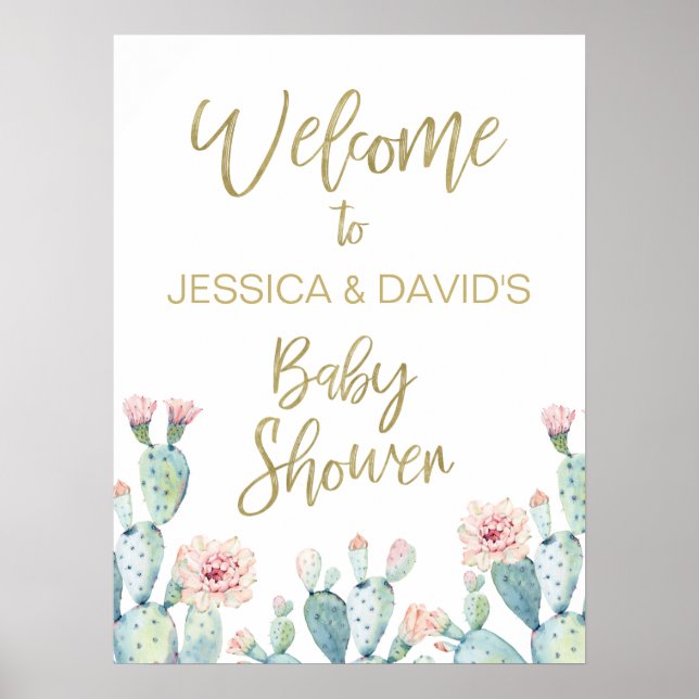 Pinf Flowering Cactus Baby Shower Welcome Sign (Front)