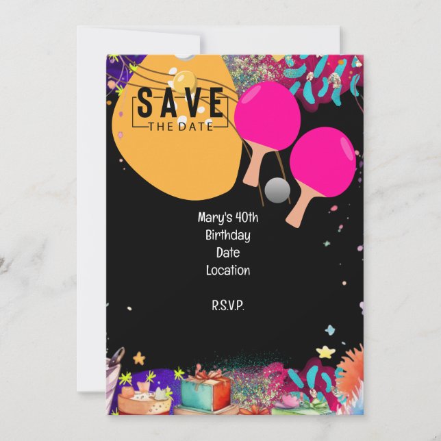 Ping Pong 40th Birthday Save the Date Invitation (Front)