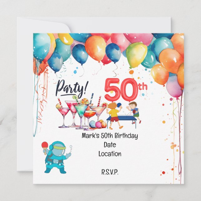 Ping Pong 50th Birthday Party  Invitation (Front)