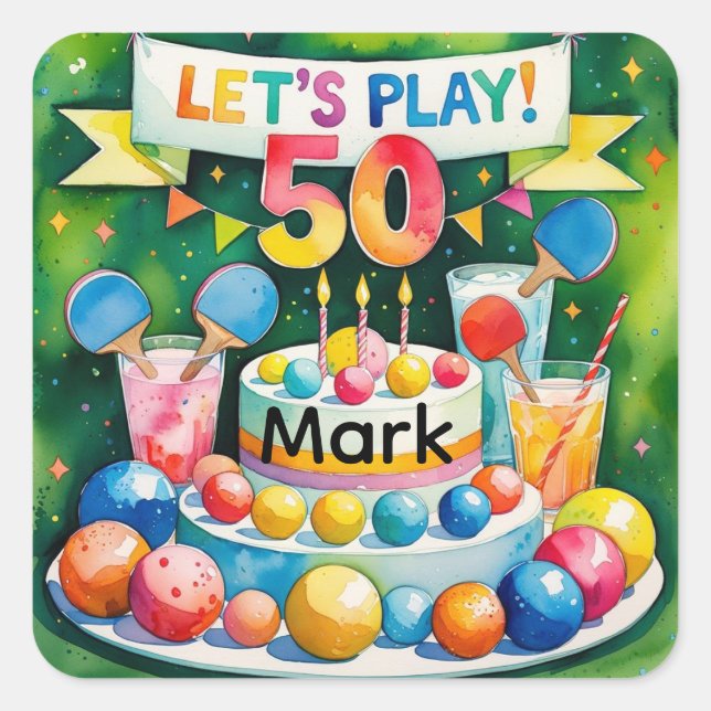 Ping Pong 50th Birthday  Square Sticker (Front)