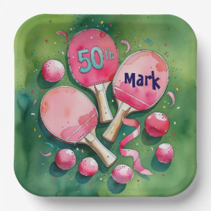  Ping pong 50th Birthday with number 50 Paper Plate