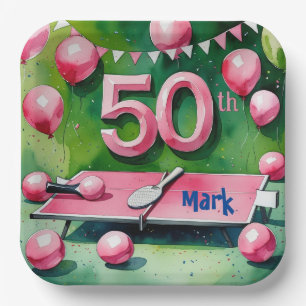  Ping pong 50th Birthday with number 50 Paper Plate