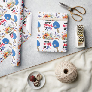 Ping pong  Birthday with paddle and flower Wrapping Paper