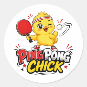 Ping Pong Chick Cute Table Tennis Design Classic Round Sticker