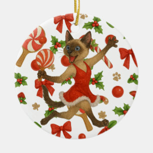 Ping Pong Christmas Themed for Siamese Cat lovers  Ceramic Ornament