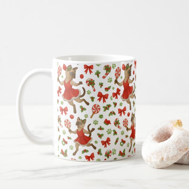 Ping Pong Christmas themed for Siamese Cat Lovers  Coffee Mug (With Donut)