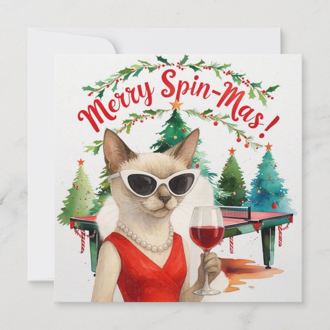 Ping Pong Christmas Themed for Siamese Cat lovers Holiday Card (Front)