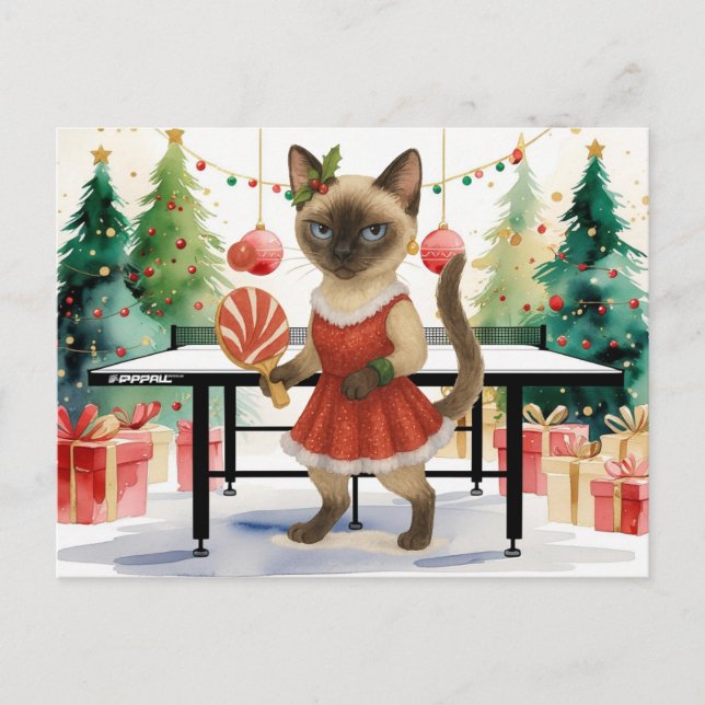 Ping Pong Christmas Themed for Siamese Cat lovers Holiday Postcard (Front)