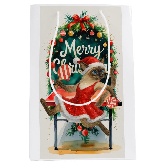 Ping Pong Christmas themed for Siamese Cat Lovers  Medium Gift Bag (Front)