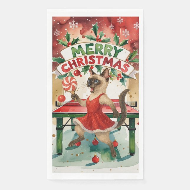 Ping Pong Christmas Themed for Siamese Cat Lovers Napkin (Front)