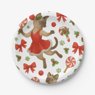 Ping Pong Christmas themed for Siamese Cat lovers Paper Plate