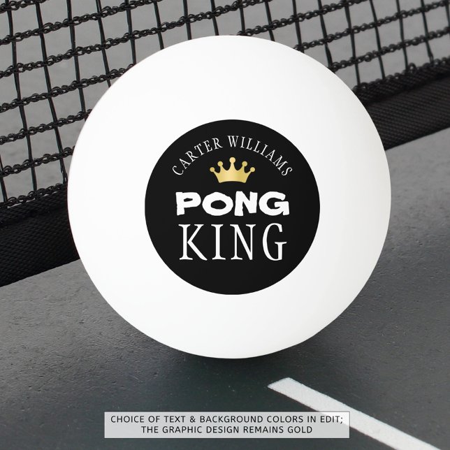 PING PONG KING Gold Crown Personalised Black Ball (Creator Uploaded)