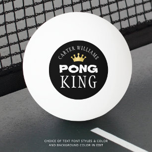 PING PONG KING Gold Crown Personalised Black Ping Pong Ball