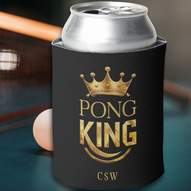 Ping Pong King Gold Crown Personalised Can Cooler (Creator Uploaded)