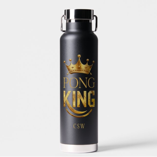Ping Pong King Gold Crown Personalised Water Bottle (Front)