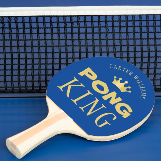 PING PONG KING Name Editable Blue Gold 2-Sided Paddle (Insitu)