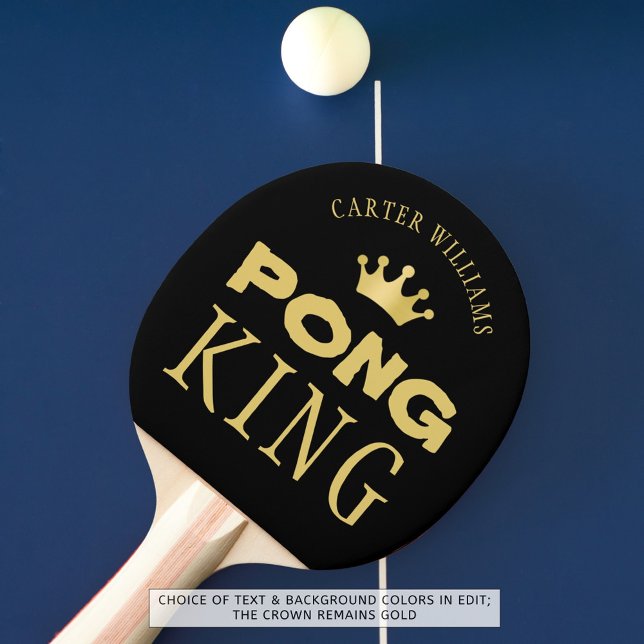 PING PONG KING Personalised Editable Black Gold Paddle (Creator Uploaded)
